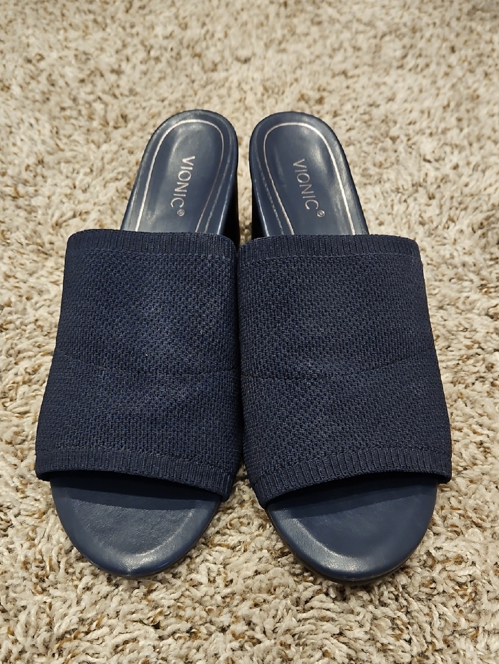 Vionic Navy Knit Slide Mules
